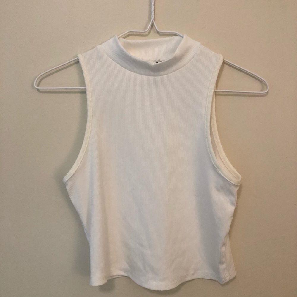 White Turtle Neck Tank Top
